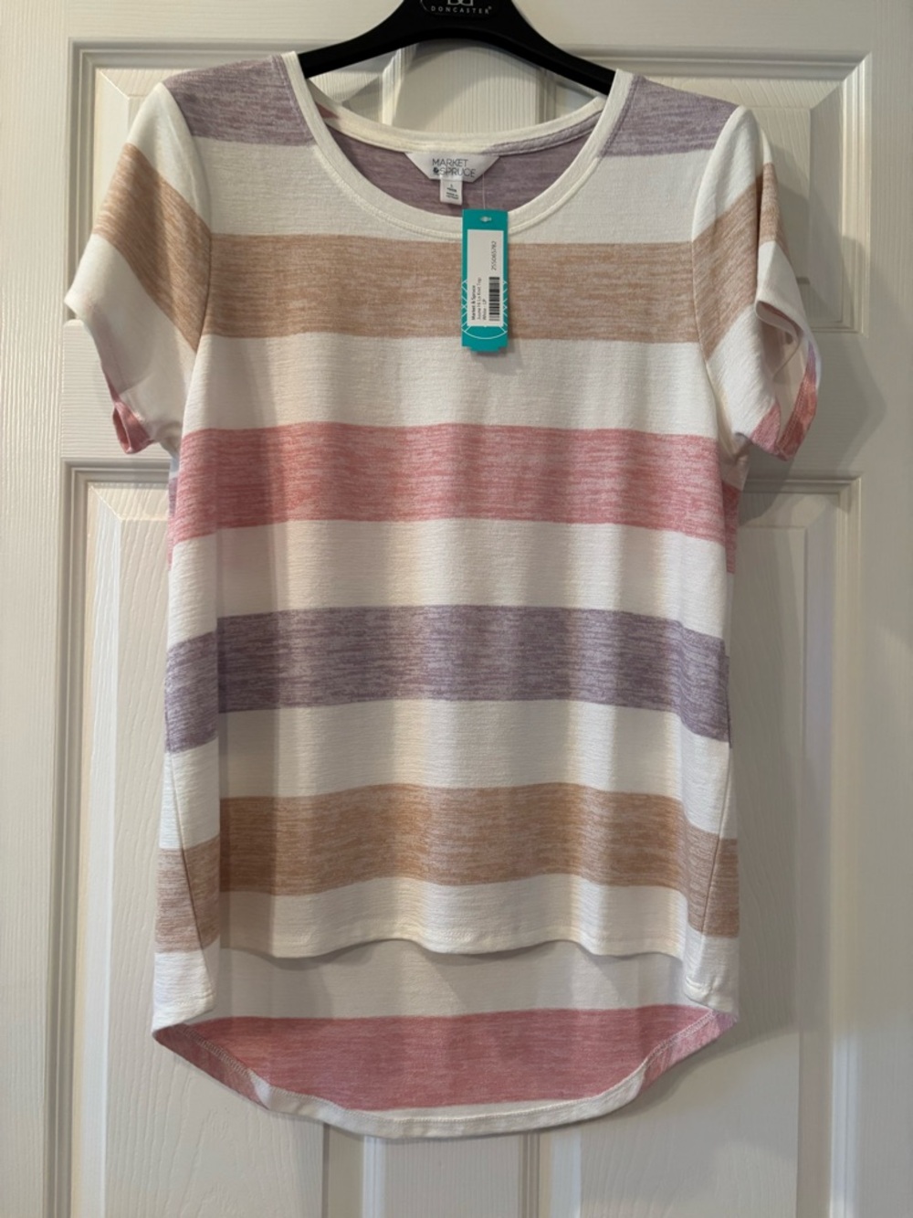 Market Spruce Textured Stripe Scoop-Neck Top - Pastel Pink, Lavender & Tan LP